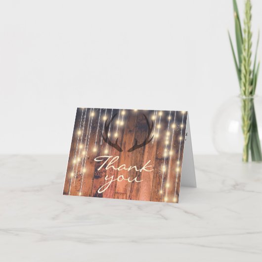 Rustic Brown Wood String Lights Bedankkaart (Voorkant)