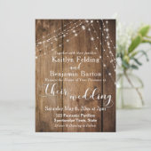 Rustic Brown Wood, White Light Strings Wedding 2 Kaart (Staand voorkant)