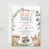 Rustic Brown Woodland Young Wild Three Birthday Kaart (Voorkant)