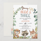 Rustic Brown Woodland Young Wild Three Birthday Kaart (Voorkant / Achterkant)