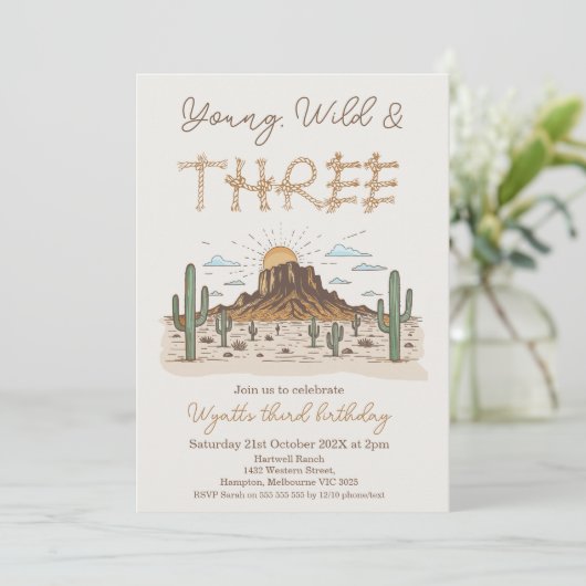 Rustic Brown Young Wild and Three 3rd Birthday Kaart (Staand voorkant)