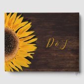Rustic bruin hout - geel zonnebloempje gastenboek (Achterkant)