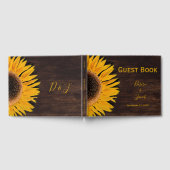 Rustic bruin hout - geel zonnebloempje gastenboek (Volledig)