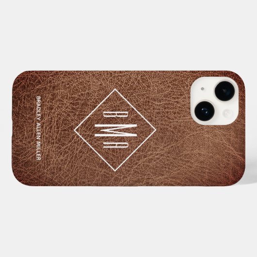 Rustic bruin lederen monogram Case-Mate iPhone case (Achterkant (horizontaal))