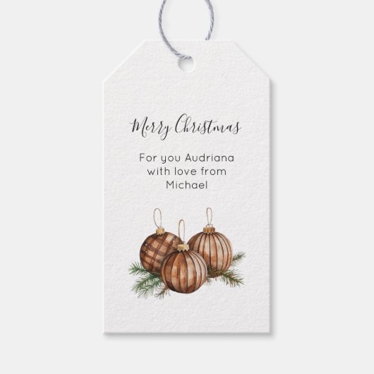 Rustic Bruine Kerstversiering  Cadeaulabel (Voorkant)