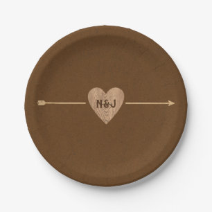 Rustic Bruine Kraft Hart Pijl Bruiloft Papieren Bordje