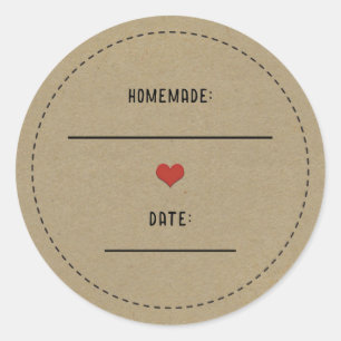Rustic Bruine Kraft Rode Hart Zelfgemaakte Inmaakp Ronde Sticker