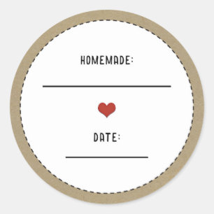 Rustic Bruine Kraft Rode Hart Zelfgemaakte Inmaakp Ronde Sticker