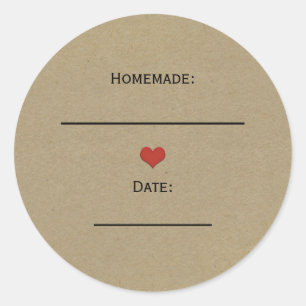 Rustic Bruine Kraft Rode Hart Zelfgemaakte Inmaakp Ronde Sticker
