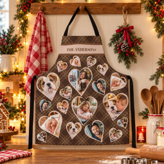 Rustic Bruine Tartan Plaid Familie Fotocollage Schort