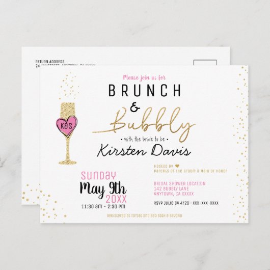 Rustic Brunch et Bubbly Invitation de douche nupti (Devant / Derrière)