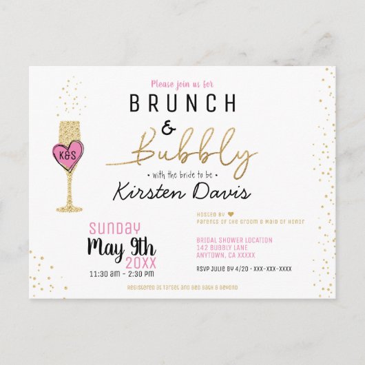 Rustic Brunch et Bubbly Invitation de douche nupti (Devant)