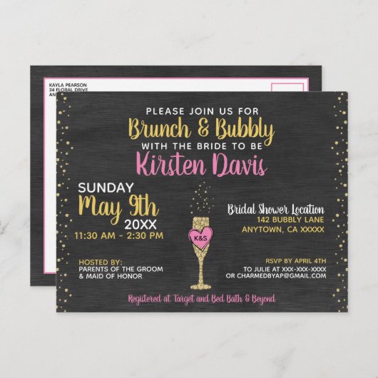 Rustic Brunch et Bubbly Invitation de douche nupti (Devant / Derrière)
