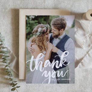 Rustic Brush Lettering Overlay Photo Wedding Bedankkaart