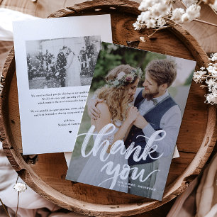 Rustic Brush Lettering Overlay Photo Wedding Bedankkaart