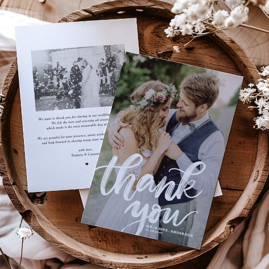 Rustic Brush Lettering Overlay Photo Wedding Bedankkaart