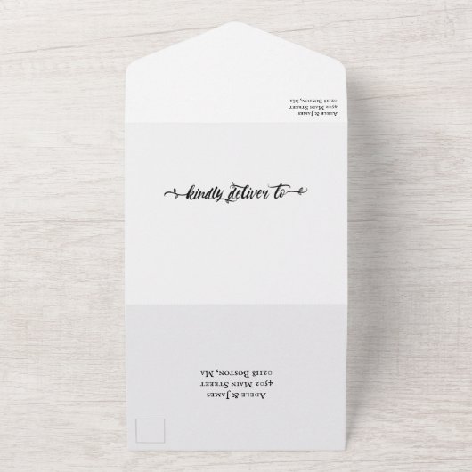 Rustic Brush Script Photo Wedding All In One Uitnodiging (Buitenkant)