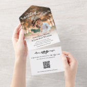 Rustic Brush Script Photo Wedding QR RSVP All In One Uitnodiging (Afscheurbaar)