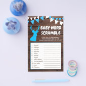 Rustic Buck Blue Boy Baby shower WORD SCRAMBLE Flyer (Enkel)
