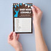Rustic Buck Blue Boy Baby shower WORD SCRAMBLE Flyer (Hand)