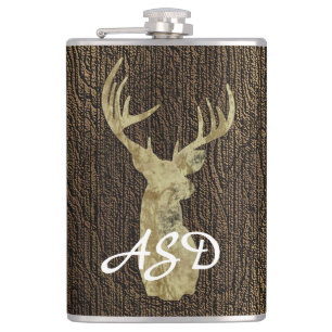 Rustic Buck Deer Hunting Monogram Heupfles