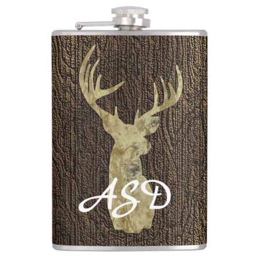 Rustic Buck Deer Hunting Monogram Heupfles (Voorkant)