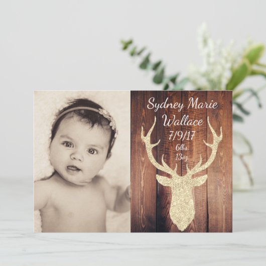 Rustic Buck Doe Baby Carte Faire-part d'arrivée (Debout devant)