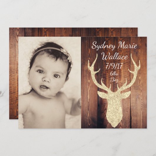 Rustic Buck Doe Baby Carte Faire-part d'arrivée (Devant / Derrière)