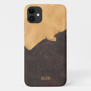 Rustic Buckskin Leather Monogram Mannen iPhone 11 Hoesje