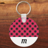 Rustic Buffalo Check Geplakt Monogrammed Kerstmis Sleutelhanger (Voorkant)