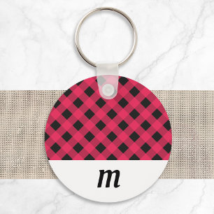Rustic Buffalo Check Geplakt Monogrammed Kerstmis Sleutelhanger