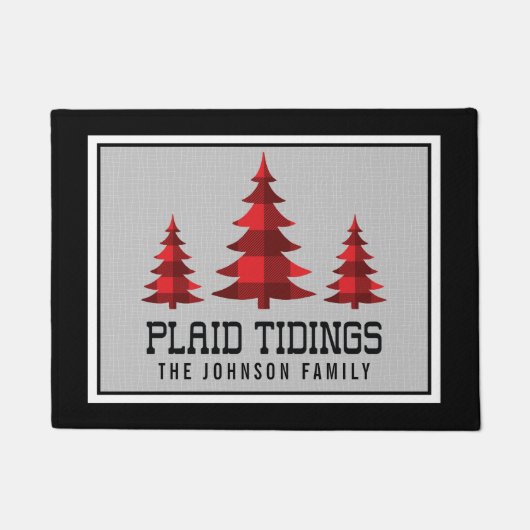 Rustic Buffalo Check Kerstbomen Monogram Deurmat (Voorkant)