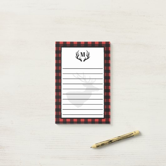 Rustic Buffalo Check Pset & Deer Antlers Post-it® Notes (Op bureau)