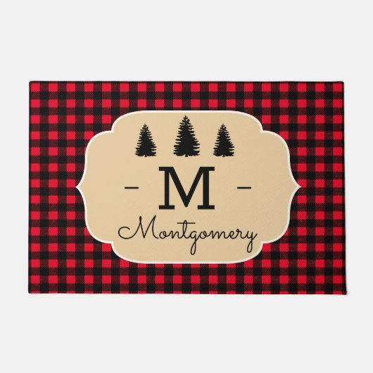 Rustic Buffalo Check Pset & Forest Trees Deurmat (Voorkant)