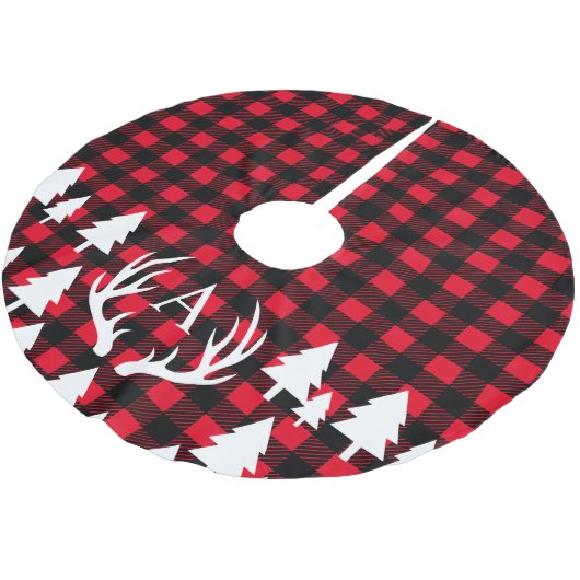Rustic Buffalo Check Pset White Deer Antlers Kerstboom Rok (Gekanteld)