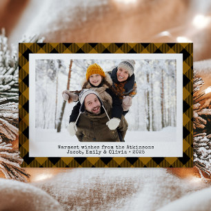 Rustic Buffalo Plaid Aangepaste Foto Tan Zwart Feestdagenkaart