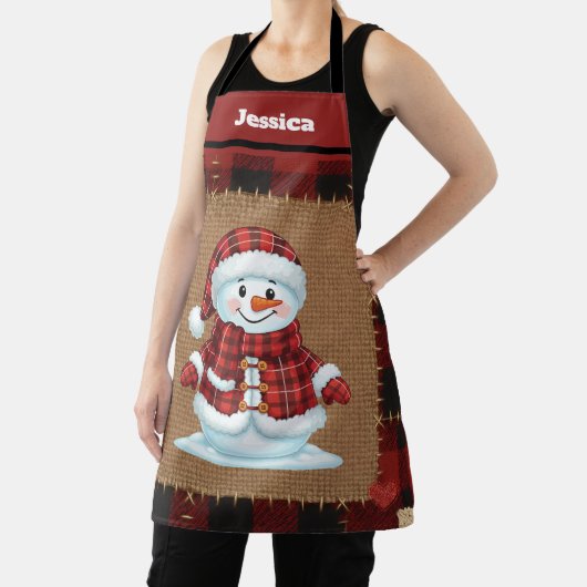 Rustic Buffalo Plaid Custom Name Snowman Schort (Insitu)