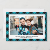 Rustic Buffalo Plaid Custom Photo Turquoise Black Feestdagenkaart (Voorkant)