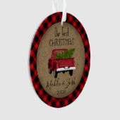 Rustic Buffalo Plaid eerste kerst  Truck Ornament (voorkant)
