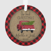 Rustic Buffalo Plaid eerste kerst  Truck Ornament (achterkant)