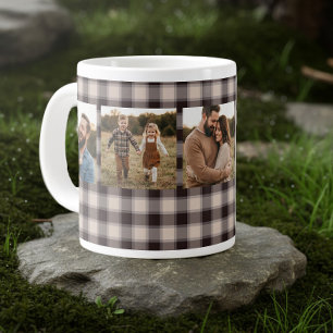 Rustic Buffalo Plaid Familie Foto Bruin 5 Foto Extra Grote Beker