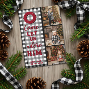 Rustic Buffalo Plaid Kom, laat ons Hem aanbidden F Feestdagenkaart