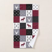 Rustic Buffalo Plaid Patchwork Rood Wit Kerstmis Bad Handdoek (Handdoek)