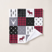 Rustic Buffalo Plaid Patchwork Rood Wit Kerstmis Bad Handdoek (Wasdoekje)