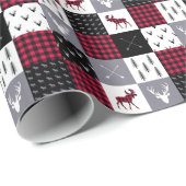 Rustic Buffalo Plaid Patchwork Rood Wit Kerstmis Cadeaupapier (Rol Hoek)