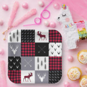 Rustic Buffalo Plaid Patchwork Rood Wit Kerstmis Papieren Bordje (Feest)