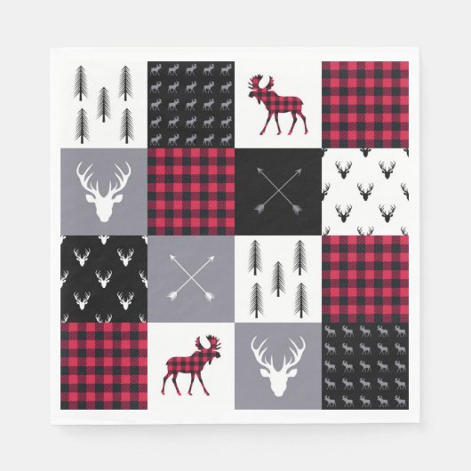 Rustic Buffalo Plaid Patchwork Rood Wit Kerstmis Servet (Voorkant)
