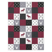Rustic Buffalo Plaid Patchwork Rood Wit Kerstmis Tafelkleed (Voorkant)