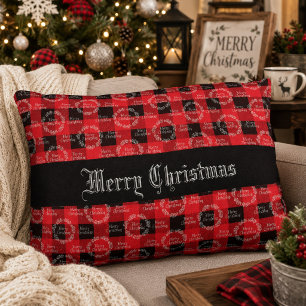 Rustic Buffalo Plaid Prettig Kerstfeest Accent Kussen