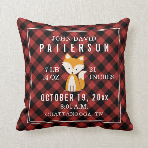 Rustic Buffalo Pset Fox Baby Birth Stats Nursery Kussen
